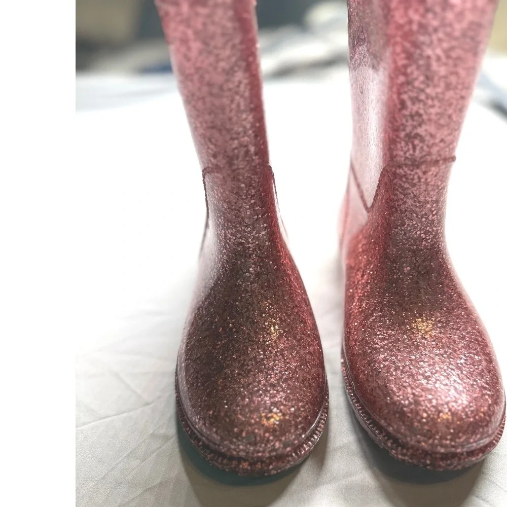 Western Chief Girls Glitter Rain Boots Size 13 Rose Gold Pink Waterproof PVC